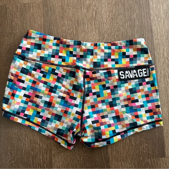 Savage Barbell Pants - Women’s Savage Barbell Booty Workout CrossFit Shorts MutiColor Pixelated Medium